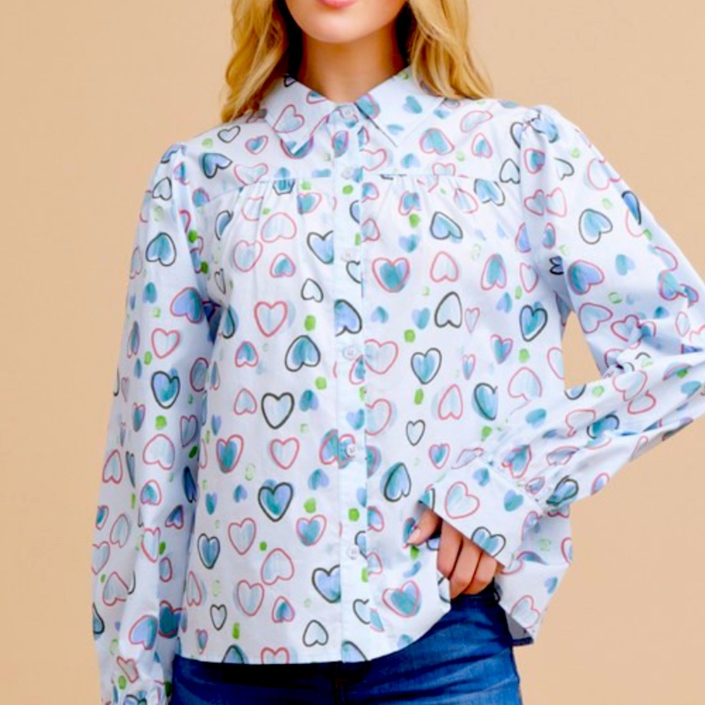 Cute Heart Print Blouse